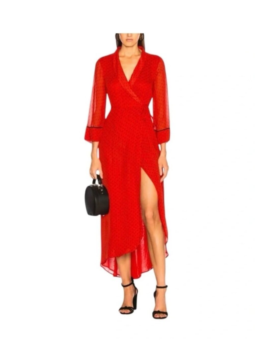 Ganni Mullin Georgette Red Polka Dot Wrap Dress Size 36 Small Chiffon
